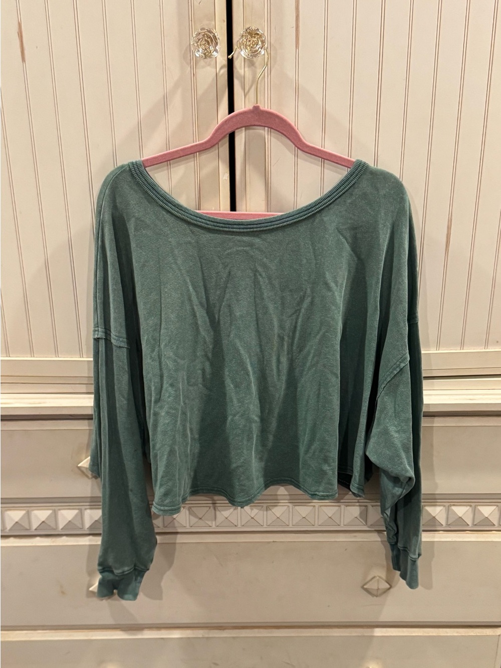 Washed Teal Long-Sleeve Boatneck Top - Women